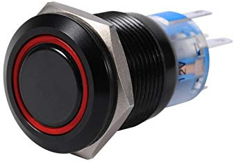 Interruttore a Pulsante Momentaneo da 19 Mm In Metallo 5 Pin 12-24 V Led On/Off Interruttori a Pulsante di Alimentazione Tondi Piccoli Impermeabili, Nero(Rosso)