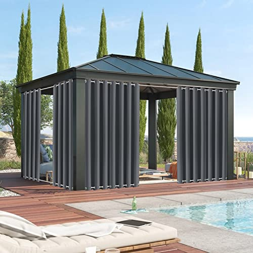 XUIAQZW Outdoor Vorhang Wetterfest mit Ösen Oben und Unten 230x160(BxH) cm Terrasse Vorhänge Outdoor Gardinen Wasserdicht Sonnenschutz & Windschutz Balkon Vorhang Blickdicht Ösenschal