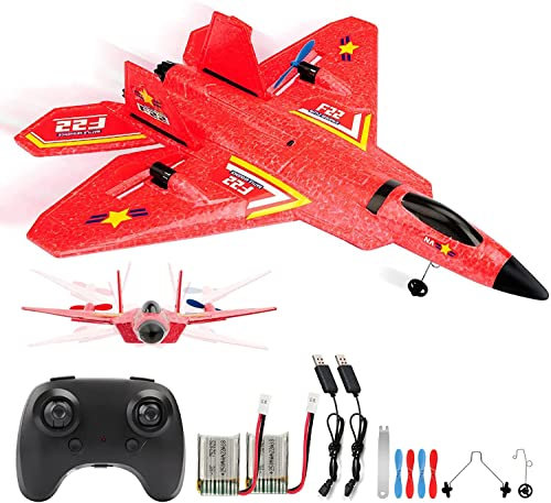 Fremego F-22 RC Flugzeug, 2.4Ghz Ferngesteuertes Flugzeug Raptor Fighter Flugzeug Spielzeug mit 6 Axis Gyro System für Anfänger Kinder Erwachsene (F22Rot)
