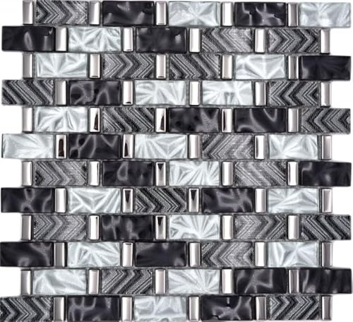 Glasmosaik Mosaikfliese grau schwarz silber glänzend Wand Küche Bad Dusche - MOS83-MW10