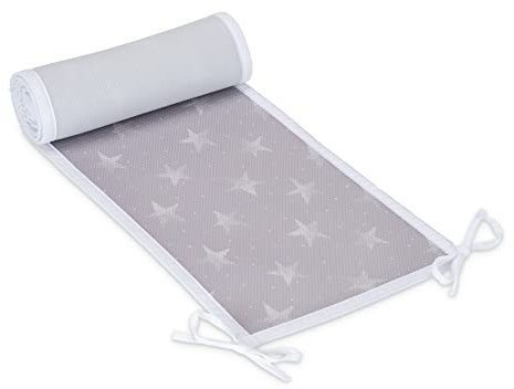 FabiMax Nestchen/Bettumrandung aus atmungsaktivem Netzstoff, 190 cm (50/90/50) - für Beistellbett Basic, weiße Sterne auf grau