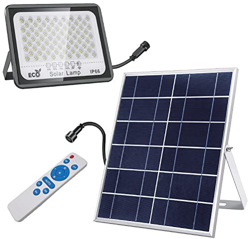 LumenSolar - Foco Led de Exterior Solar con Panel Solar y Mando a Controlador, 10-20W, 6500K, Impermeable IP66, Ángulo de Iluminación 120º, Luz Solar Exterior, Foco Solar Exterior (20W - 1100 Lúmenes)