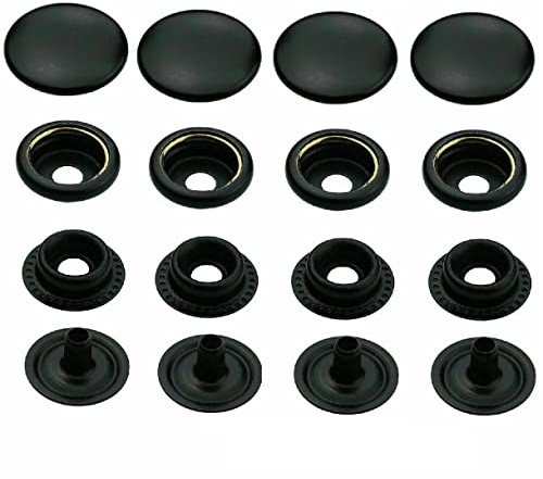 ISTA TOOLS Druckknöpfe Schwarz Ringfeder, Ring-Feder-Buttons, R-Feder-Snaps, Messing, rostfrei, vierteilig Metallknöpfe (10 Stück - 12,5 mm)