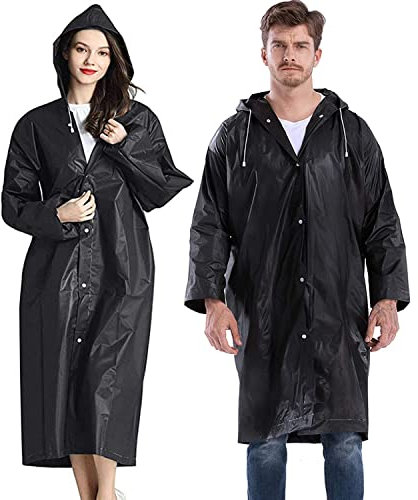 YANKUIRUI Rain Poncho Raincoats for Adults, 2 Pack Reusable Rain Jacket Rainwear with Hoods and Sleeves, Waterproof for Emergency, Outdoors, Camping, Disney (Black)