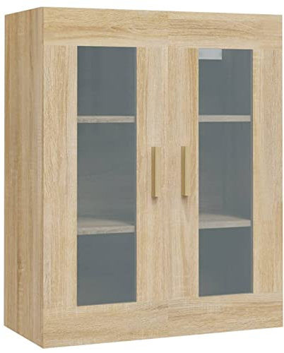 Tidyard Floating Kitchen Cabinet Hanging Bathroom Cabinet Kitchen Storage Cupboard with Glass Doors Hanging Bathroom Wall Organiser Sonoma Oak 69.5x34x90 cm 76
