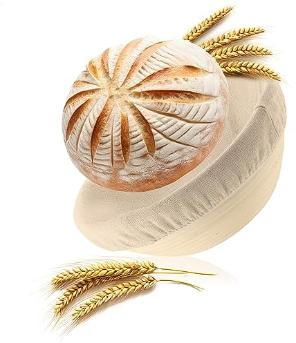 Robin Goods® Cesta de fermentación con inserto de lino lavable - cesta de fermentación de mimbre natural - cesta de pan (Cesta de fermentación redonda - 1 pieza)