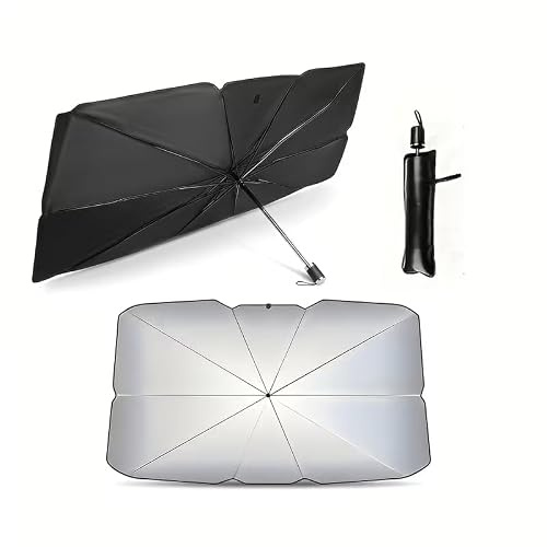 Parasol Coche Delantero Tipo Paraguas Plegable, Protector Solar para Parabrisas, Bloquea Rayos UV, Aislante Térmico, Incluye Funda de Almacenamiento。