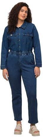 Ulla Popken Womenswear Plus Size Curvy Denim Boiler Suit Blue Denim 24 819998902-50