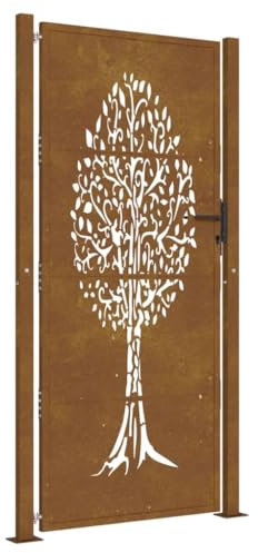 vidaXL Cancello da Giardino 100x200 cm in Acciaio Corten Design Albero, cancello, cancello in acciaio, cancello da esterno, cancello di sicurezza