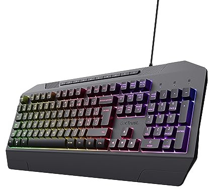 Trust Gaming GXT 836 Evocx Clavier Gamer AZERTY Français Filaire USB, 78% de Plastiques Recyclés, Éclairage LED RGB, 25 Touches Anti-ghosting, Clavier Gaming à Membrane, PC/Portable