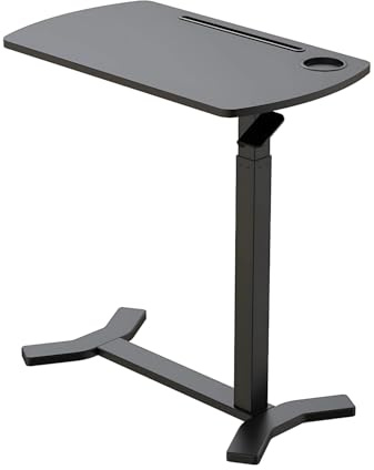 Spacetronik Beistelltisch C Form Höhenverstellbar, Schwarz, Buddy-G | Versteckte Rollen, Becher- und Tablet-Halter, Gasfeder-Mechanismus, 7 kg Tragkraft