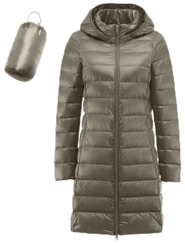 Lätt dunjacka med huva damer quiltad jacka lätt dunrock damer vinter dun vinterjacka damer lätt ultralätt tunna quiltade jackor kvinnor fjäderlätt mjuk dunjacka övergångsjacka, C – khaki, M