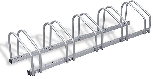 Eulenke Fahrradständer Metall Verzinkt Stahl - fahrradhalter 35-55mm Reifenbreite und 32cm Radabstand - Radständer für 5 Fahrräder - fahrradhalterung Boden- oder Wandmontage - Platzsparend