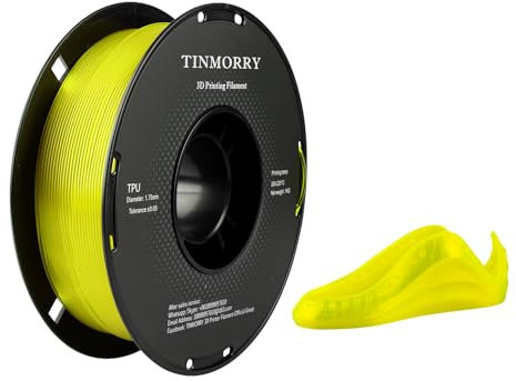 TINMORRY Filament TPU 1.75mm, TPU Filament 3D-Druckmaterialien für 3D-Drucker, 1KG 1 Spule, Transparent Gelb