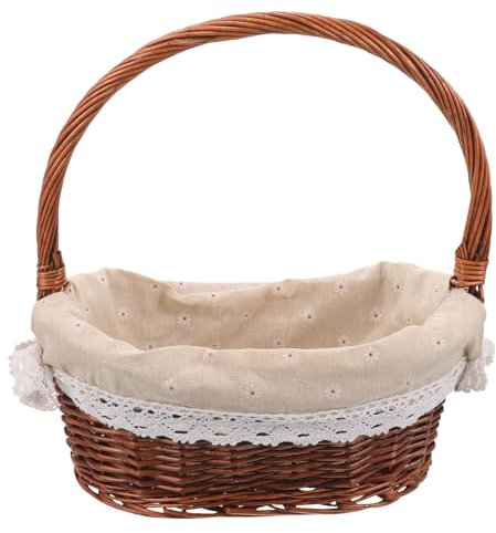 Cabilock Rattan Korb Mit Griff Handgefertigter Aufbewahrungskorb Für Obst Gemüse Und Blumen Robuster Picknickkorb Aus Geflochtenem Material Mit Praktischer Innenauskleidung Und Stilvollem