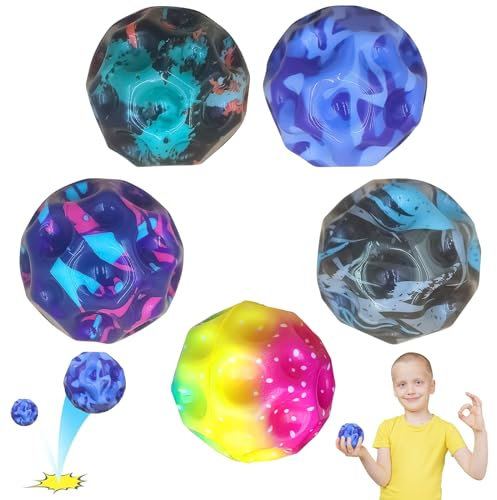 KERANEET 5 Stück MoonBall Jump Ball Space Ball Bounce Ball Bouncing Ball Jumpball Kinder Moonball Hohe Springender Gummiball Flummi für Kinder Party Geschenk