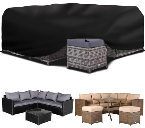 PATIO PLUS Garden Furniture Cover With PU Coating，Garden Table and Chairs Set Cover Waterproof，Windproof, Anti-UV, 600D Oxford Fabric Outdoor Patio Table Covers Rectangular 250x250x90cm Black