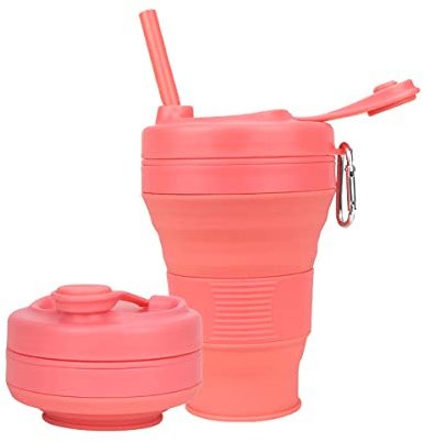 UNNESTAR Tasse de camping pliable avec paille en silicone - Tasse à café pliable - Bouteille de sport portable pour voyage en plein air - 600 ml