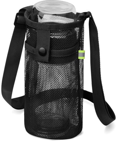 WKRTDY Porte-Bouteille d'eau en Maille - Bandoulière réglable et légère - Convient pour Sport, Camping, randonnée, Gym, Cyclisme, Voyages et Campus - Noir - 1 pièce
