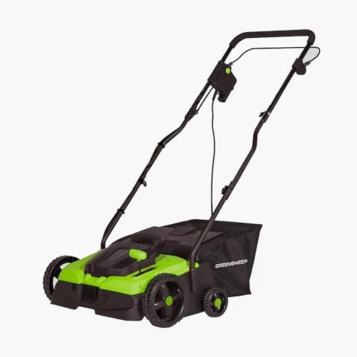 GreenSweep V1 - Artificial Grass Electric Sweeper Rake Vacuum 35L Collection Bag,4 Adjustable Heights, Foldable Handle