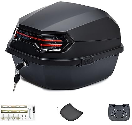 GFHVDC 35L Universal Motorcycle Top Case,Motorcycle Trunk Universal Helmet Luggage Storage Top Case, Moped/Scooter Tour Trunk,with Mounting Accessories for Scooter/Moped/Motorbike,Matte Black