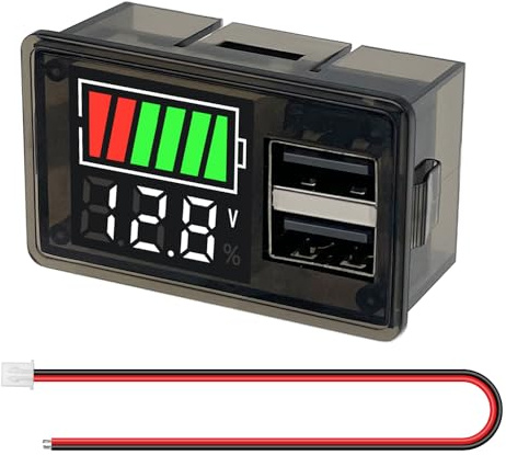 Hoembpn DC8-30V Batterie Kapazität Spannung Meter Dual USB Ladegerät mit LED Voltmeter Spannungsanzeige Batterie Monitor Gauge Indikator Messgerät Blei-Säure Lithium Lonen Anzeige für Golfwagen Auto