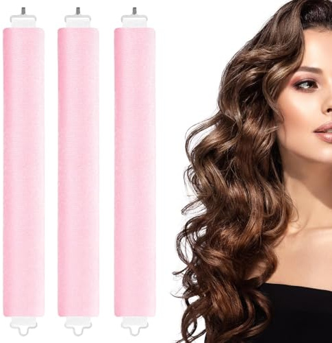 Heatless Curlers 3PCS, No Heat Hair Rollers Headband for Overnight Curls and Long Hair (Pink)