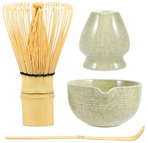 4Pcs Matcha Whisk Set, Matcha Tea Set with Whisk and Bowl, Matcha Spoon, Whisk Holder, 500ml Ceramic Bowl with Pouring Spout, Handmade Matcha Making Kit for Tea Drinking(Matte)