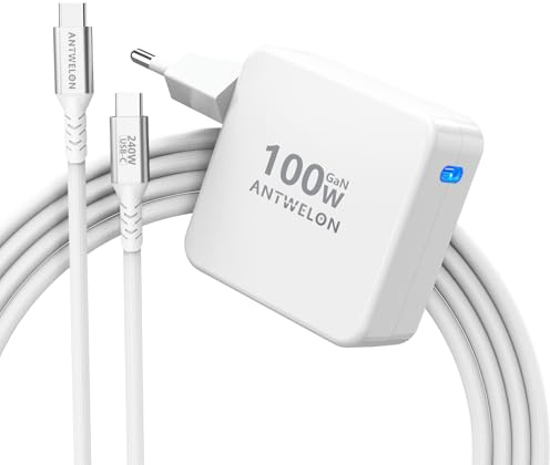 ANTWELON 100W USB C Chargeur GAN Ordinateur Portable Type C pour MacBook Pro 16 15 14 Zoll, MacBook Air, iPad Pro, Galaxy S24 S23, Dell XPS, HP, Lenovo Thinkpad Yoga, Tablet (Blanc)