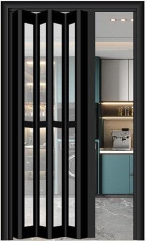 Schiebetür Falttür falttüren innentüren Innen Akkordeon Tür für Schrank, Schwarze Aluminium-Falttüren Schiebetür/ Temporäre Tür Raumtrenner mit klarem Acrylglas und Handgriff, Multifaltbare Akkordeon-