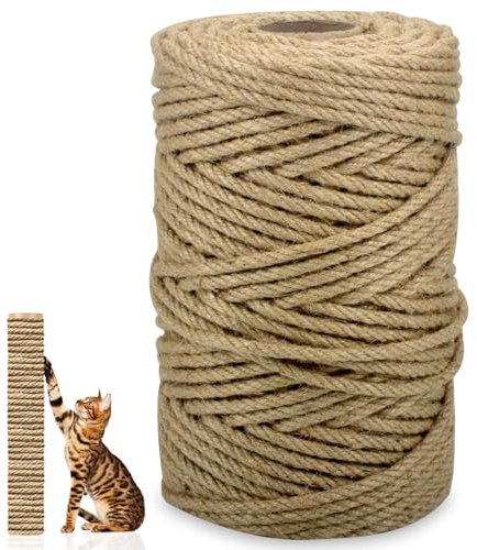 AccEncyc Jute Cat Scratch Post Rope 1/6 mm Diameter 328 FT Natural Hemp Cat Tower Repair Rope