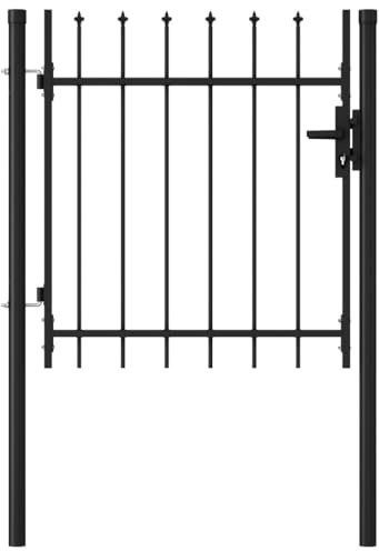 Fence Gate Single Door with Arched Top Steel 39.4x39.4 Black,Ornamental Outdoor Garden Yard Entryway Barrier Steel, for Your Garden, Patio or Terrace.