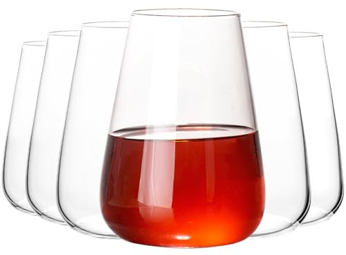 Wlasss Set di 6 bicchieri da vino bianco e rosso in cristallo soffiato a mano, 425,2 g, moderni bicchieri da vino per matrimoni, compleanni, anniversari, regali unici per donne e uomini