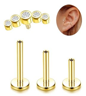 Adramata G23 Titan Helix Piercings Tragus Piercing Innengewinde Labret Piercing Lippenpiercing Medusa Piercing Medizinische Ohrstecker Piercing Ohr Klein Helix Tragus Conch Piercing Gold Silber