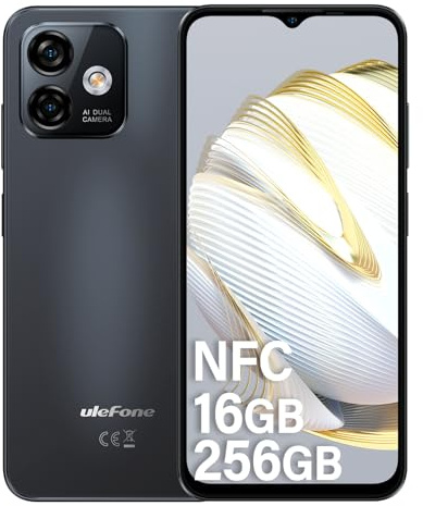 Ulefone Smartphone Note 16 Pro mit 16GB + 256GB Android 13 Handy Ohne Vertrag, 50MP+8MP Dual Kamera 6,52 Zoll HD+ 4400mAh, NFC, 4G Dual SIM Android Smartphone 5 Ghz WiFi/Face ID/GPS/OTG/Schwarz
