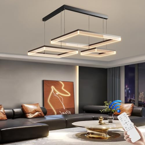 Stesulfr Moderner Kronleuchter aus Aluminium LED großes Wohnzimmer in einer Villa Pendelleuchte dimmbar 120W schwarz geometrische Form stilvolle Deckenlampe geeignet für Wohnzimmer Schlafzimmer Esszim