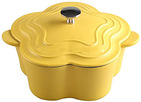 Cooking Pot, Casserole Dishes with Lid Non Stick Enameled Cast Iron Dutch Oven, Flower Shaped Cooking Pan 1.6L Pot for Steam Braise Bake Broil Saute Simmer Roast