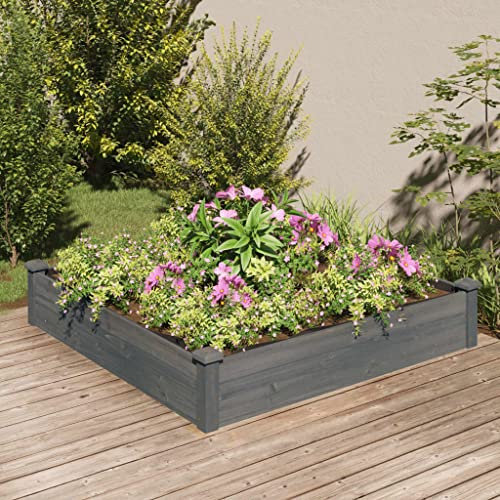 Xichuzi Hochbeet mit Einsatz Grau 120x120x25 cm Massivholz Tanne, Palettenrahmen, Hochteich, Gemüsebeet, Kräuterregal Balkon, Blumenbeet, Kräuterspirale, Tomatenbeet, Pflanzhochbeet - 364294
