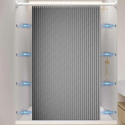 Momooda Wasserdichter Faltbarer Duschvorhang, Grau, 100x180cm | Duschvorhang Magnet Spritzwassergeschützt aus Leinen, Duschvorhang Anti Schimmel,220g/m²