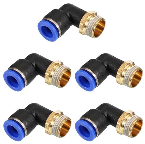 PATIKIL Raccordo a Compressione 3/8, 5Pz Maschio PT Filettato a 90 Gradi Tubo 10mm Raccordi Aria Compressa Gomito e Dritto per Raccordo Tubo Aria, Adattatore Rapido Pneumatico, Blu