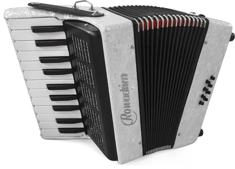 Accordion - 22 Key 8 Bass, Professional & Beginner Keyboard Accordion with Adjustable Strap & Backpack, Durable Design (white)
