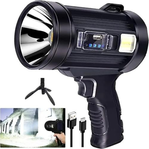Linterna recargable de LED superbrillante, 100000 lúmenes, foco superbrillante, reflector de largo alcance, linterna recargable con energía solar, adecuada para emergencias al aire libre, camping