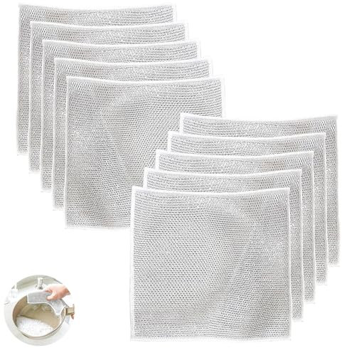 WQEDVN 10 PCS Wire Cleaning Cloths, Non Scratch Wire Dish Cloth, Metal Cleaning Clothes, Double Stainless Steel Scrubber, Multipurpose Wire Dishwashing Rags, For Scrubbing and Cleaning Dishes, Pots