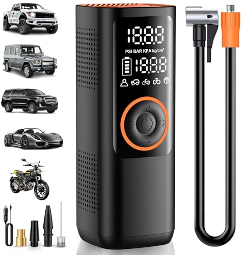 Gonfleur Pneus Voiture, 150PSI Compresseur à Air Portatif sans Fil Mini compresseur Voiture Portable avec Batterie Rechargeable Affichage Numérique et Lumière LED pour Vélos Voitures Moto