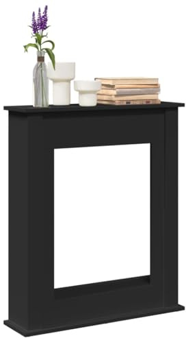 Gecheer Cornice per Camino Nera 75x20x87,5 cm in Truciolato,Cornice per Caminetto, Struttura per Camino, Decorazione Camino,P854581