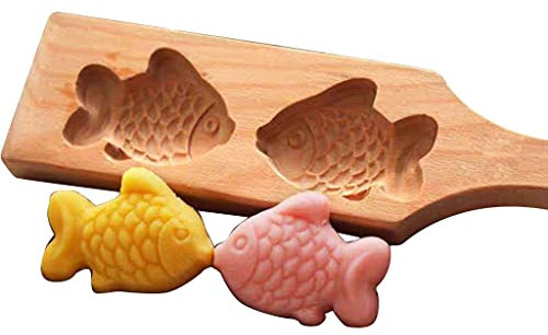 Mooncake Mold Chinese Traditional Mid-Autumn Festival Moon Cake Mould Wooden Fish Shape Pastry Baking Tool for Muffin Cookie Biscuit Chocolate Pumpkin Pie