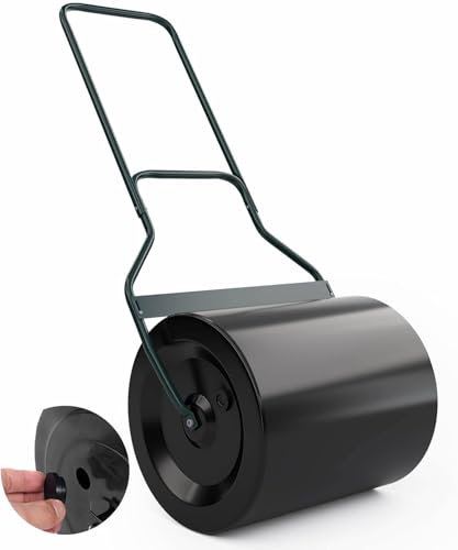 Happytools Rasenwalze, 16 Gallonen/60 l, manuelle Sod Steel-Trommelwalze mit U-förmigem Griff und abnehmbarem Ablassstopfen, Rasenwalzen zum Hinterherziehen, mit Wasserfüllung für Garten und Ballpar