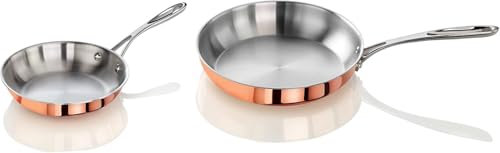 2-Piece Copper Clad Fry Pan Set | Nonstick Stainless Steel Skillet Cookware | Even-Heat Induction Base | Professional Kitchen Frying Pans for Gas, Electric & Induction Stoves