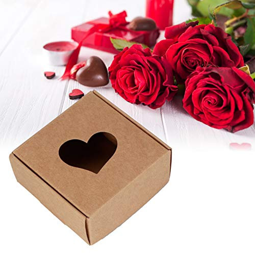 Cocoarm 50 Stück Kraftpapier Kleine Geschenkschachtel Herz Geschenkboxen, handgefertigt braune Seifenschachtel DIY-Verpackungsboxen Schmuckverpackung 65x65x30 mm Pappschachteln mit