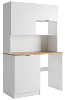 Vente-unique - Meuble Multifonction kitchenette et buanderie - avec Plan de Travail 120 cm - Blanc et Naturel - CARMEO